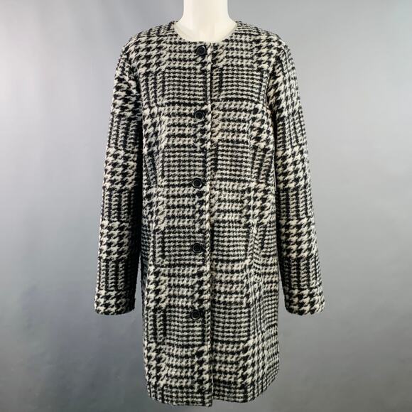 NANETTE LEPORE Size M Grey Black Wool Blend Houndstooth Collarless Coat - Picture 1 of 9